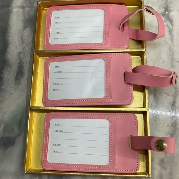 Eccolo Pink Luggage Tag Gift Set Gold Letter Stamping ID Tags - Picture 2 of 6